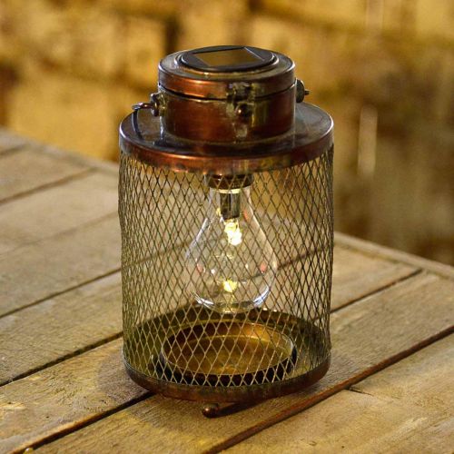 Floristik24 Linterna de metal, lámpara solar, LED, aspecto antiguo Ø13,5cm H28,5cm