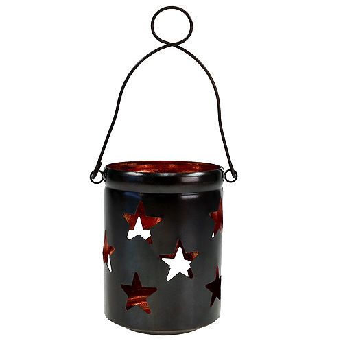 Floristik24 Farol con estampado de estrellas negro-cobre Ø10cm H13.5cm