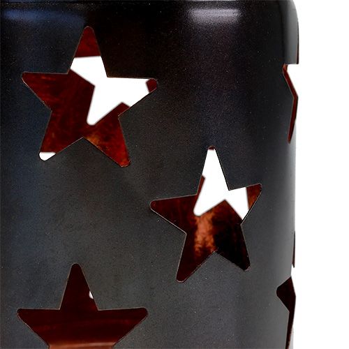 Floristik24 Farol con estampado de estrellas negro-cobre Ø10cm H13.5cm
