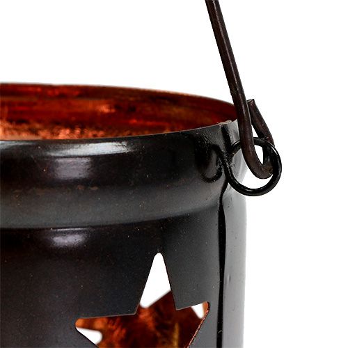 Floristik24 Farol con estampado de estrellas negro-cobre Ø10cm H13.5cm