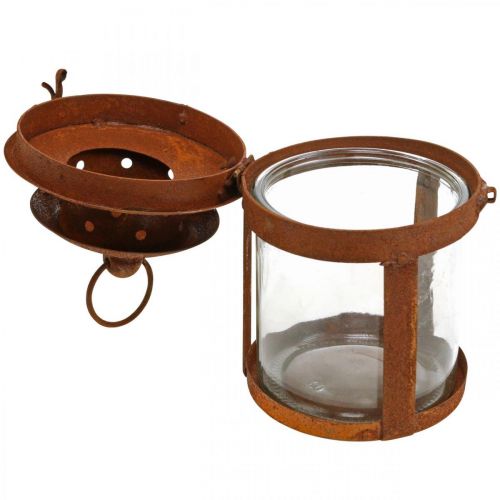 Floristik24 Farolillo de metal con pátina, decoración de verano, farolillo de metal óxido H18cm Ø10cm