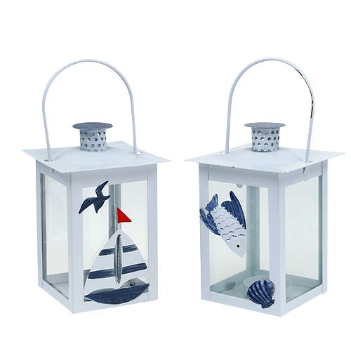 Floristik24 Juego de linterna 10cm x 10cm H22cm blanco-azul 2pcs