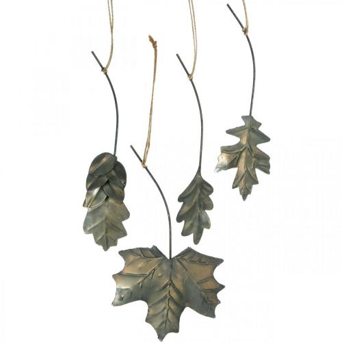 Floristik24 Hojas de metal para colgar hojas de otoño grises antiguas 7.5-10cm 4pcs