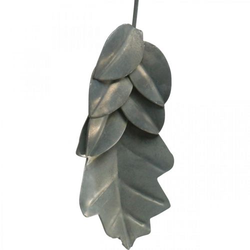 Floristik24 Hojas de metal para colgar hojas de otoño grises antiguas 7.5-10cm 4pcs