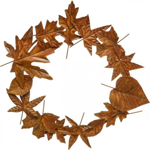 Artículo Corona de hojas, óxido noble, decoración de metal, corona, decoración de otoño, floristería conmemorativa Ø29cm