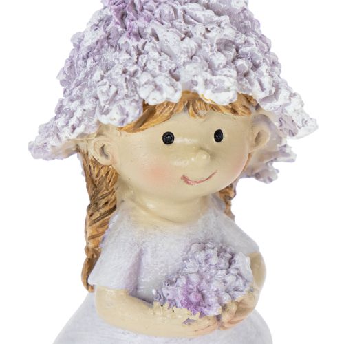 Artículo Figura decorativa de un niño y una niña con flores en tonos lavanda para salón y jardín, 10 cm, 2 piezas.