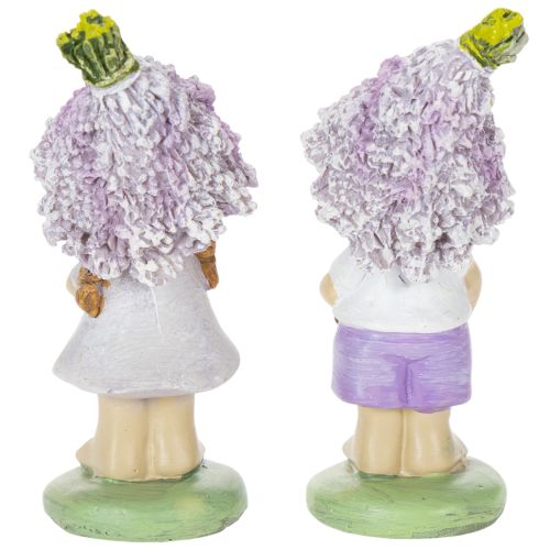 Artículo Figura decorativa de un niño y una niña con flores en tonos lavanda para salón y jardín, 10 cm, 2 piezas.