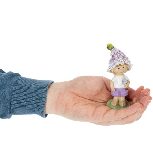 Artículo Figura decorativa de un niño y una niña con flores en tonos lavanda para salón y jardín, 10 cm, 2 piezas.