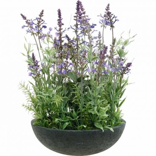 Floristik24 Cuenco de lavanda Flores artificiales de seda de lavanda Plantas falsas