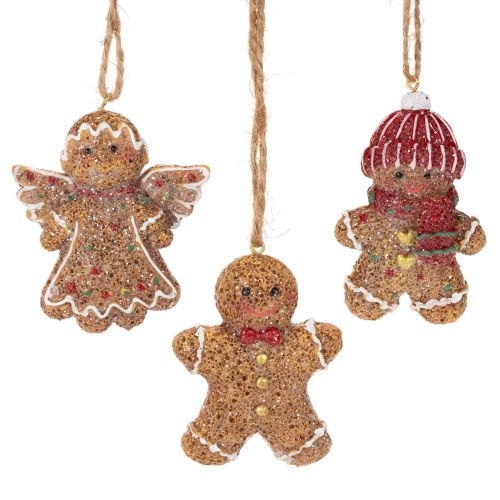 Adornos colgantes decorativos, figuras artificiales de pan de jengibre, 7 cm, 3 piezas