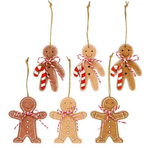 Artículo Adorno de hombrecito de jengibre para colgar en madera (8 cm, 12 unidades)