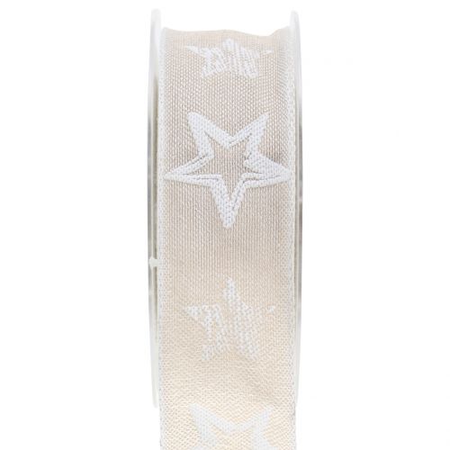 Floristik24 Cinta decorativa de yute con motivo estrella crema 40mm 15m