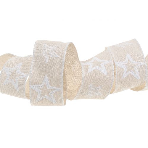 Floristik24 Cinta decorativa de yute con motivo estrella crema 40mm 15m