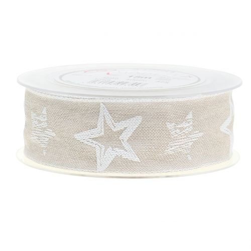 Floristik24 Cinta decorativa de yute con motivo estrella crema 40mm 15m