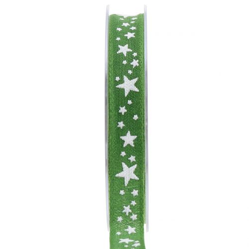 Floristik24 Cinta de yute con motivo estrella verde 15mm 15m