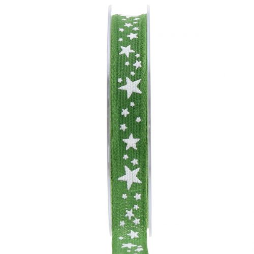 Floristik24 Cinta de yute con motivo estrella verde 15mm 15m