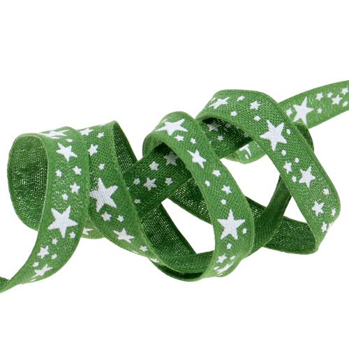 Floristik24 Cinta de yute con motivo estrella verde 15mm 15m