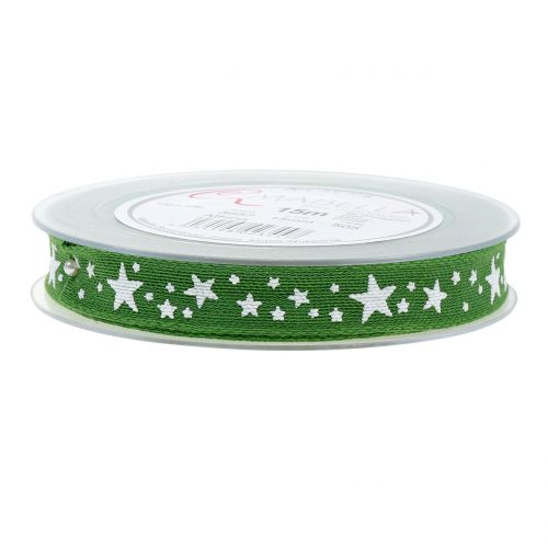 Floristik24 Cinta de yute con motivo estrella verde 15mm 15m