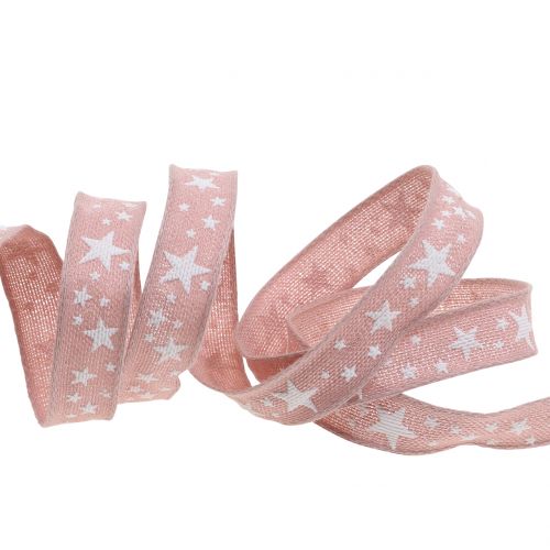 Floristik24 Cinta de yute con motivo estrella rosa 15mm 15m