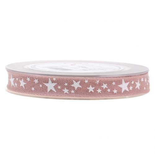 Floristik24 Cinta de yute con motivo estrella rosa 15mm 15m