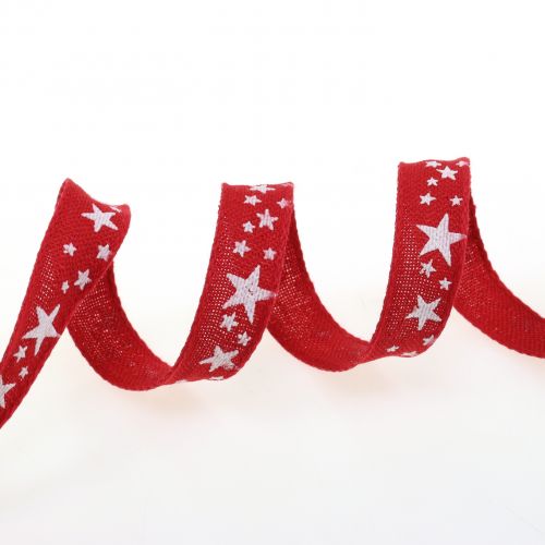 Floristik24 Banda de yute con motivo estrella rojo 15mm 15m