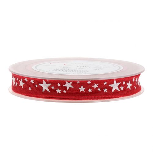 Floristik24 Banda de yute con motivo estrella rojo 15mm 15m