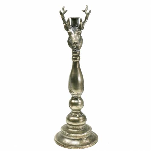 Floristik24 Candelabro cabeza de ciervo plata antiguo Ø13cm H40cm