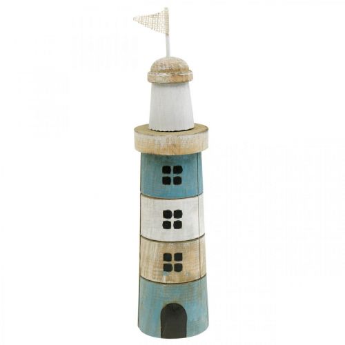 Floristik24 Decoración marítima, faro de madera, decoración marina, faro decorativo azul H31cm