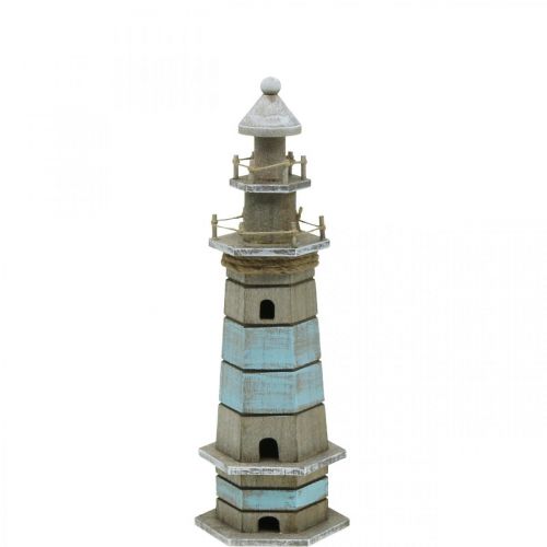 Floristik24 Faro de madera, decoración marítima naturaleza, shabby chic azul y blanco Al. 35,5 cm