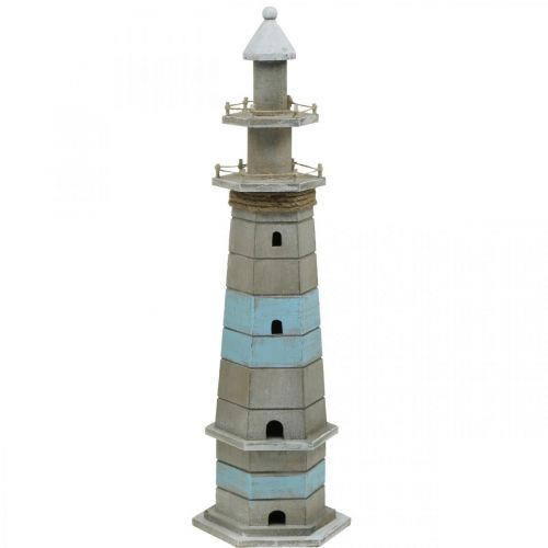 Floristik24 Faro para poner, decoración marítima de madera natural, azul-blanco shabby chic H54cm