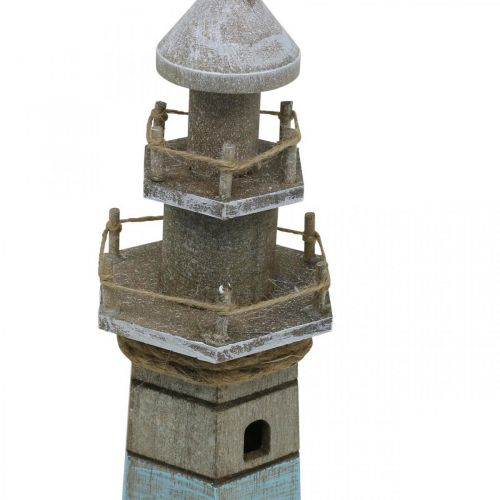 Floristik24 Faro para poner, decoración marítima de madera natural, azul-blanco shabby chic H54cm