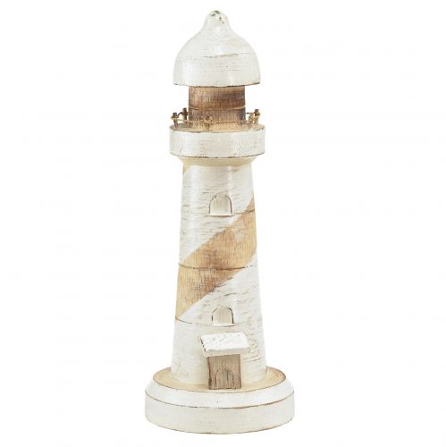 Artículo Faro Madera Decoración Marítima Blanco Natural Ø10.5cm H28.5cm