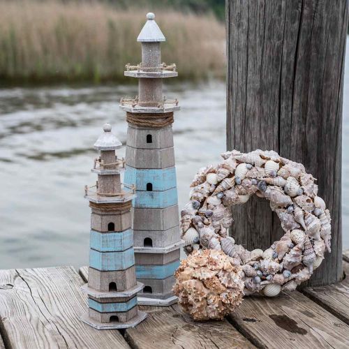 Floristik24 Faro de madera, decoración marítima naturaleza, shabby chic azul y blanco Al. 35,5 cm