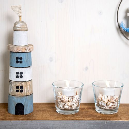 Floristik24 Faro de madera Marine Wood Deco azul blanco H30.5cm