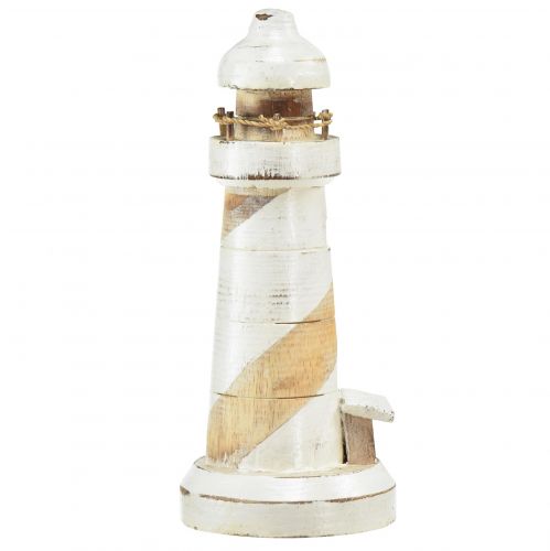 Artículo Faro de madera decoración de mesa blanco natural Ø7,5cm H19cm