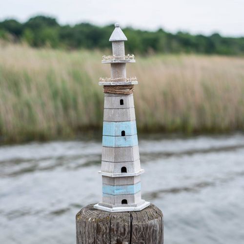 Artículo Faro para poner, decoración marítima de madera natural, azul-blanco shabby chic H54cm