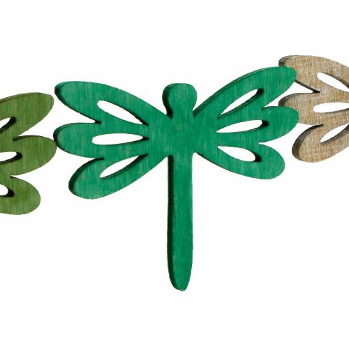 Artículo Libélulas para esparcir, decoración de verano de madera, decoración de mesa verde 48 piezas