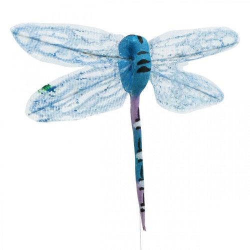 Artículo Decoración de verano, libélulas en un alambre, insectos decorativos amarillo, verde, azul L10,5cm 6 piezas
