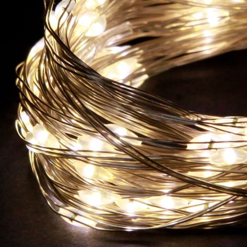 Artículo Luces de hadas 50 micro LED blanco cálido temporizador para batería 6 piezas