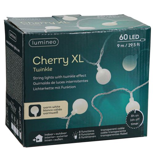 Artículo Guirnalda de luces bolas temporizador 60 LED blanco cálido interior exterior 9m