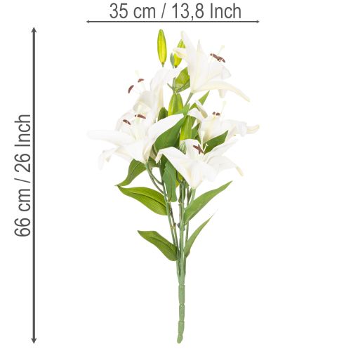 Lirios artificiales, 6 flores blancas, rama florida de aspecto realista, 66 cm. | Floristik24.es