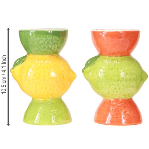 Artículo Portavelas decorativo de cerámica lima y limón H10,5cm 2 piezas