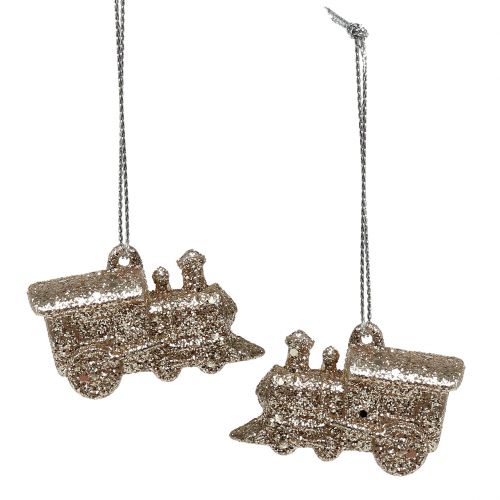 Floristik24 Locomotora 4cm champagne con purpurina 12uds