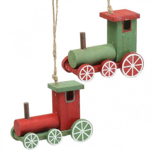 Locomotora adornos para árboles de Navidad madera rojo, verde 8.5 × 4 × 7cm 4pcs