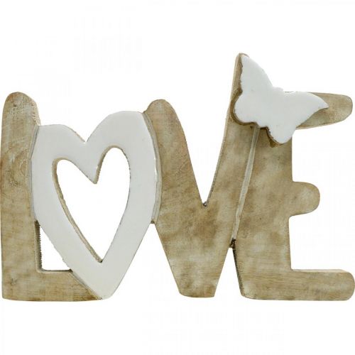 Floristik24 Decoración de mesa &quot;Love&quot;, decoración de madera con corazón y mariposa natural, blanco L24cm H17.5cm