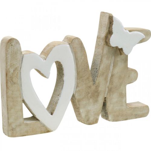 Floristik24 Decoración de mesa &quot;Love&quot;, decoración de madera con corazón y mariposa natural, blanco L24cm H17.5cm