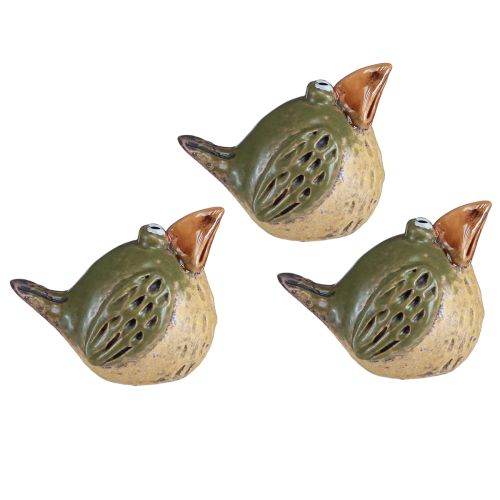 Floristik24 Divertido pájaro decoración cerámica verde primavera 9×7,5×6,5cm 3uds