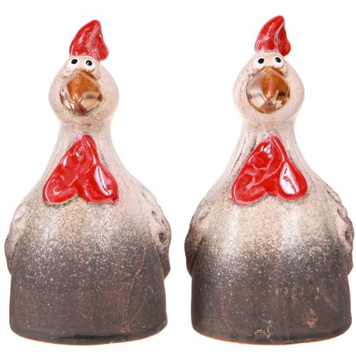 Artículo Pollo divertido decoración de cerámica pollo de cerámica Pascua 13,5cm 2 piezas