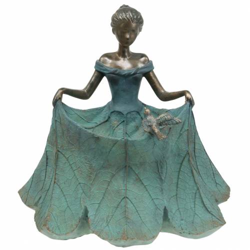 Artículo Baño de pájaros figura de jardín niña con vestido de flores Al. 33,5 cm