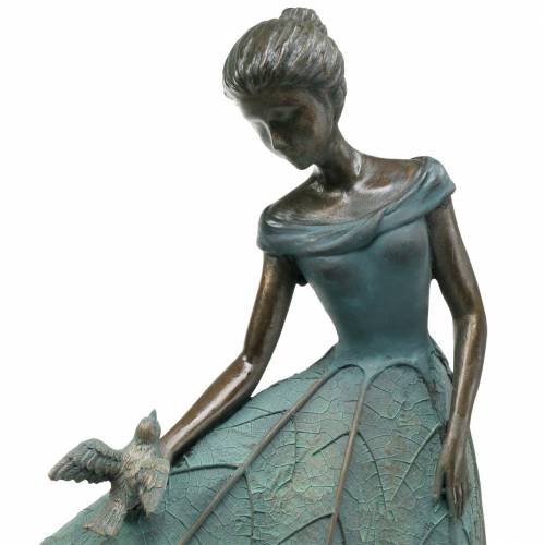 Artículo Figura de jardín niña con vestido de flores bronce/verde Al. 52,5 cm